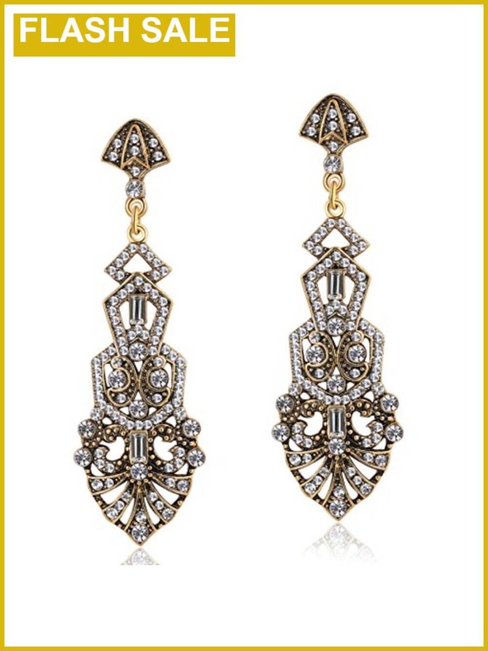 Rhinestone Dangle Earrings Gatsby Art Deco Vintage Style